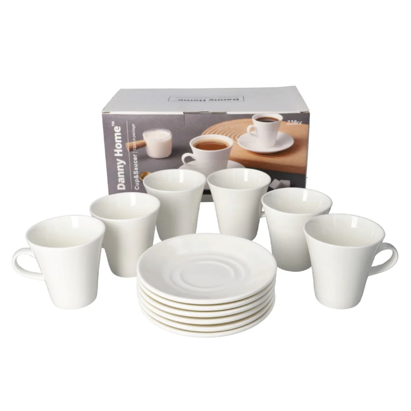 Danny Home white Cup and Saucer 12 Pieces Set 220ml at Zubaidas Homestore