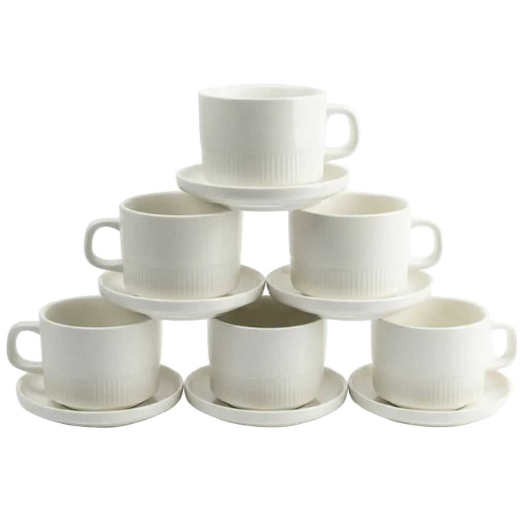 Danny Home White Ribbed Cup and Saucer 6 Pieces Set at Zubaidas Homestore Pakistan