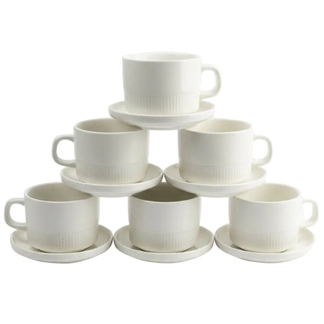 Danny Home White Ribbed Cup and Saucer 6 Pieces Set at Zubaidas Homestore Pakistan