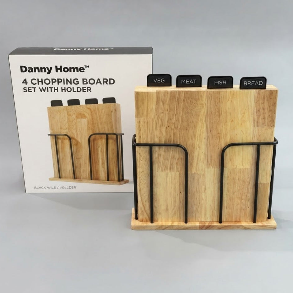 Danny Home Wooden Cutting Board 4 Pieces Set with Stand at Zubaidas Homestore 