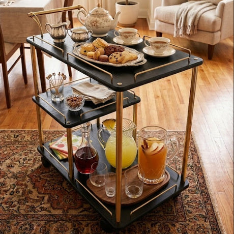Dark Brown Wood 3-Tier Rolling Serving Trolley at Zubaidas Homestore Pakistan