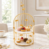 Decorative 2-Tier Birdcage Dessert Stand with Bows Gold at Zubaidas Homestore
