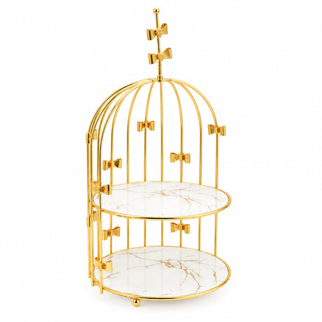 Decorative 2-Tier Birdcage Dessert Stand with Bows Gold at Zubaidas Homestore Pakistan