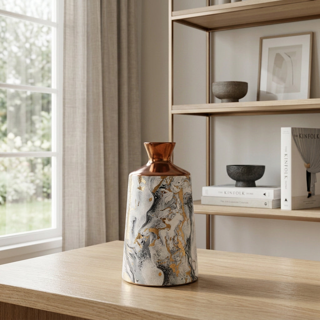 Decorative Ceramic Vase with Marble Swirl Design at Zubaidas Homestore