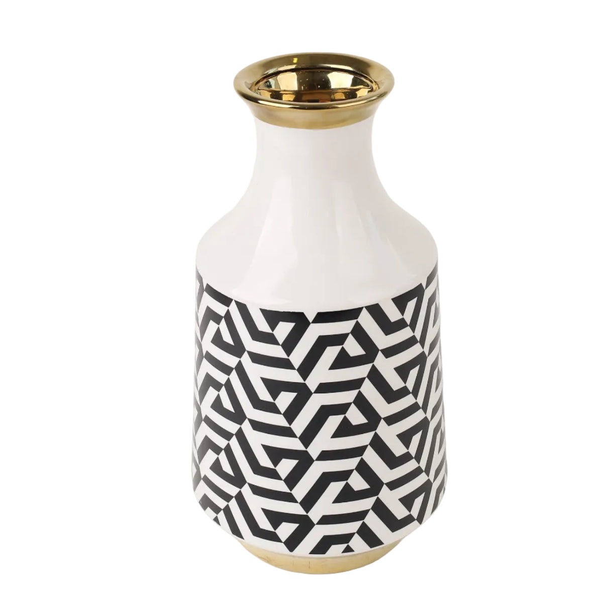 Decorative Geometric Ceramic Vase with Gold Accent at Zubaidas Homestore Pakistan