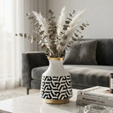Decorative Geometric Ceramic Vase with Gold Rim at Zubaidas Homestore