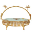 Decorative Golden Serving Platter with Handle and Floral Accents at Zubaidas Homestore Pakistan