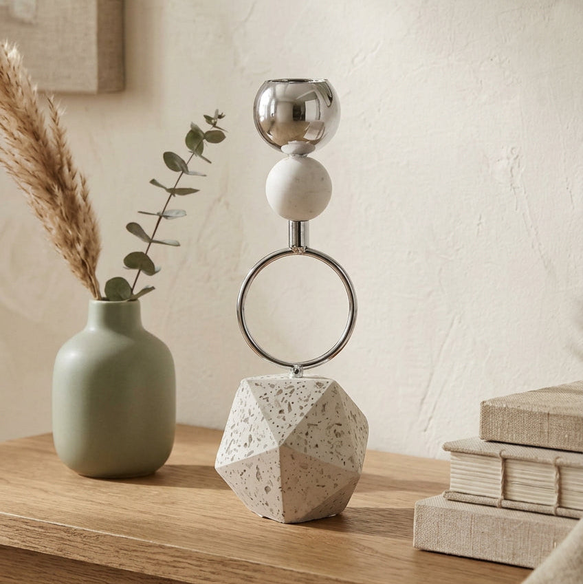Decorative Metal Geometric Candle Holder Silver at Zubaidas Homestore