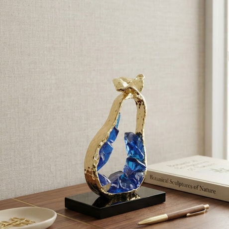 Decorative Pear with Blue Gemstone Sculpture at Zubaidas Homestore
