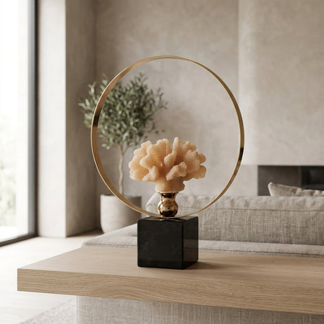 Decorative Ring Sculpture with Faux Coral and Black Base at Zubaidas Homestore