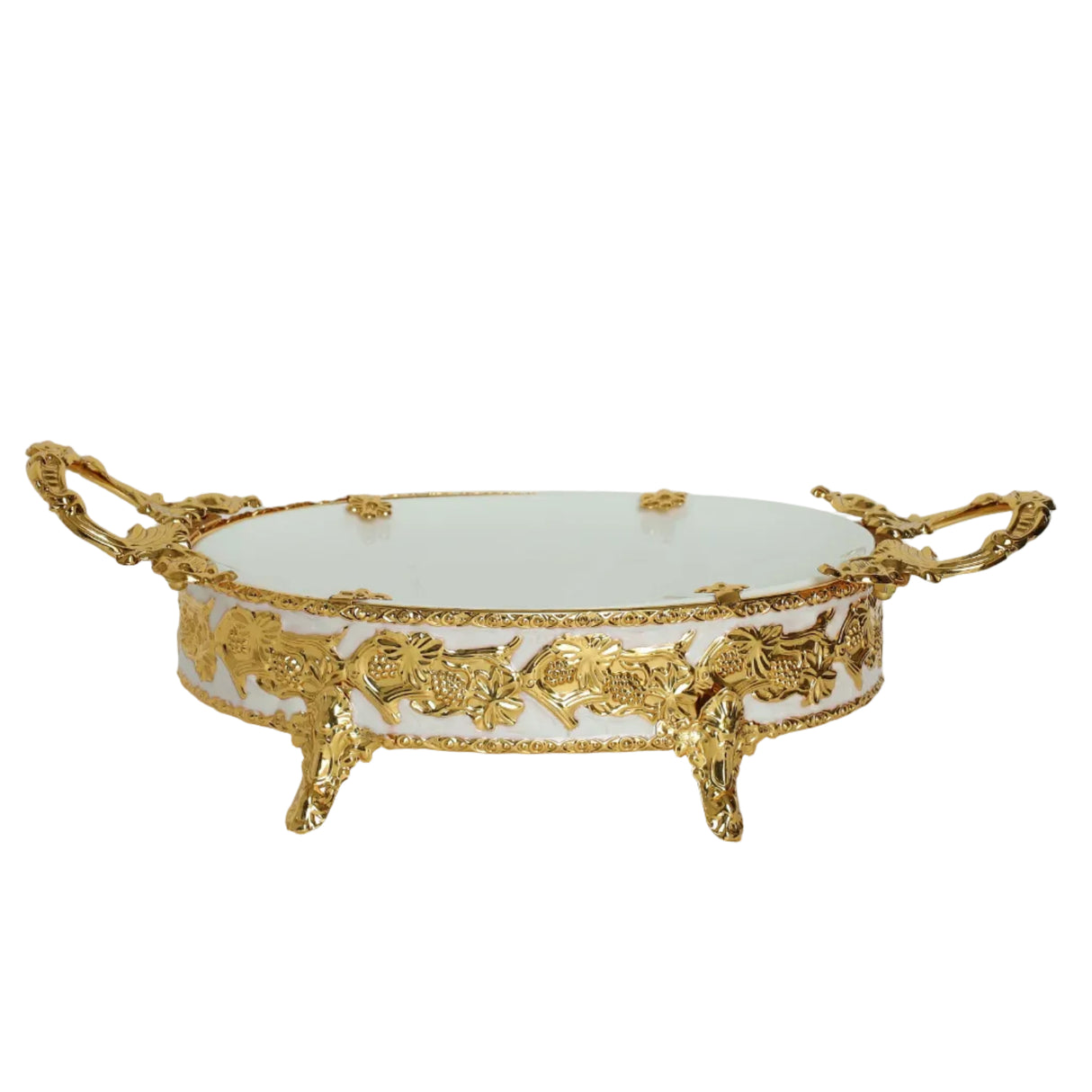 Decorative Serving Platter With Handle Golden at Zubaidas Homestore Pakistan