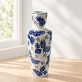 Decorative Vase Blue and Golden Leaf Print at Zubaidas Homestore