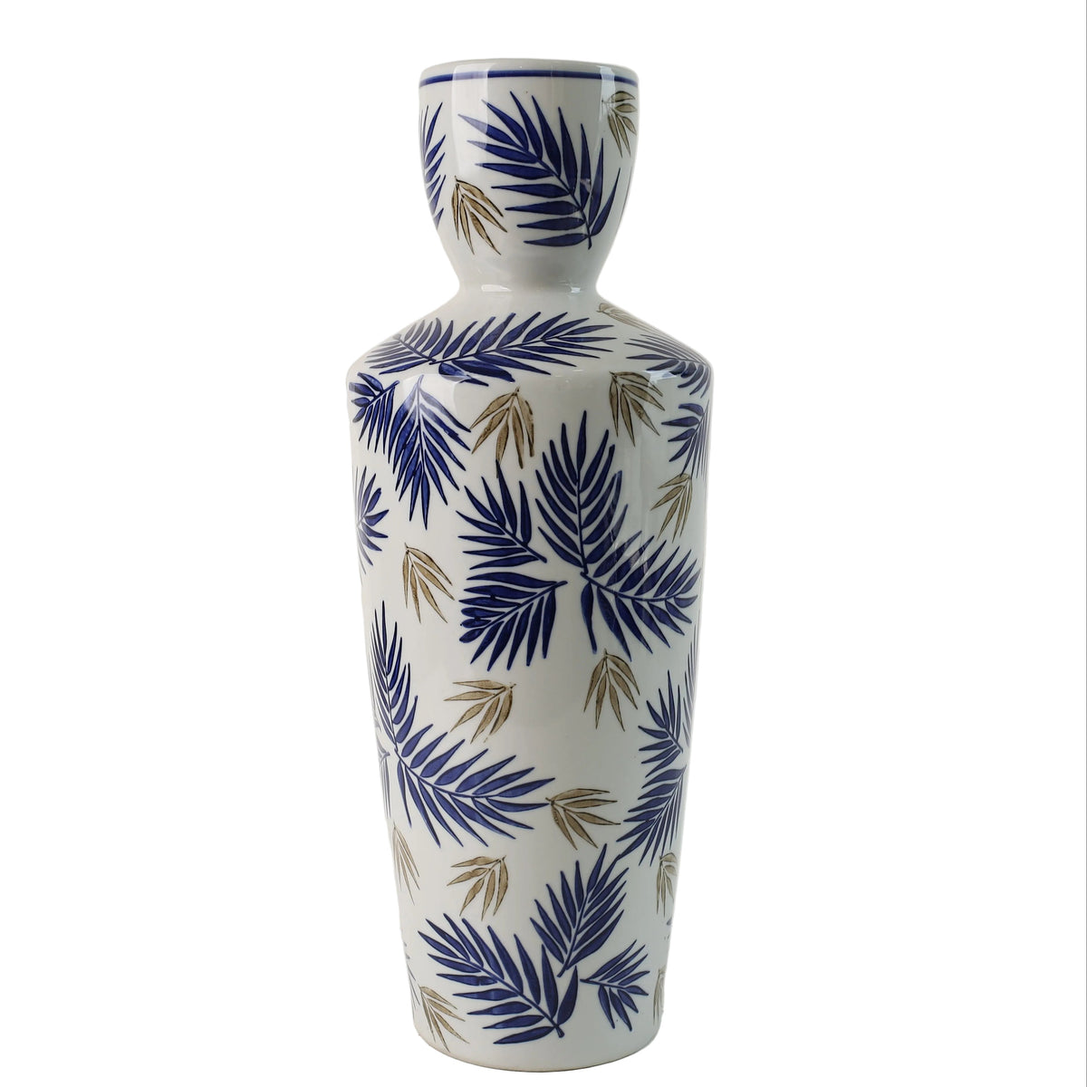 Decorative Vase Blue and Golden Leaf Print at Zubaidas Homestore Pakistan