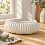 Decorative Ceramic Bowl with Ribbed Textured White at Zubaidas Homestore