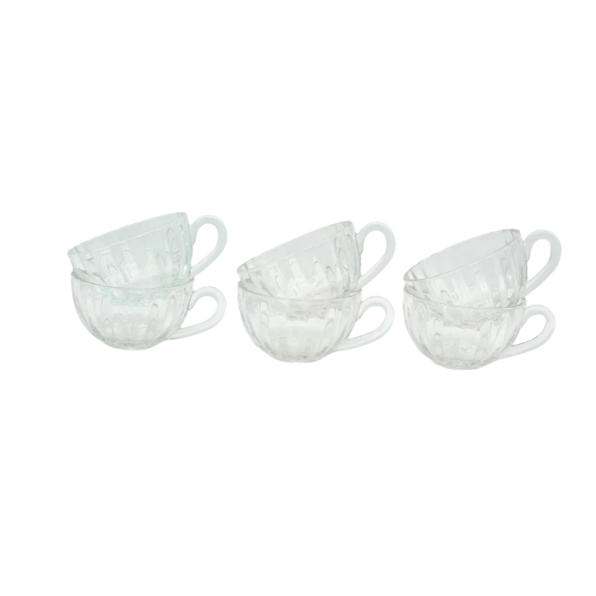 Delisoga 12 Pcs Ribbed Glass Tea Cup And Saucer Set 280ml at Zubaidas Homestore Pakistan