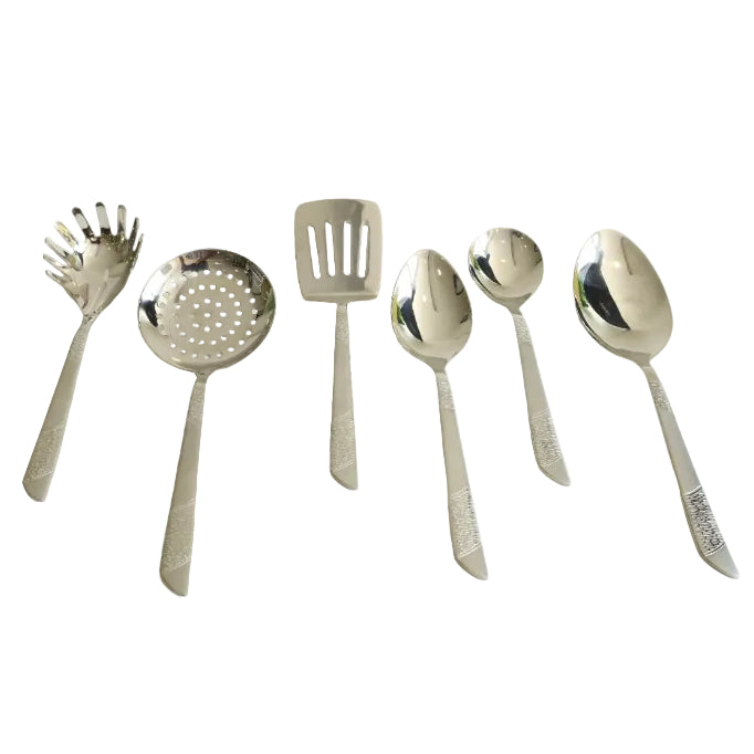 Elegant 6pcs Half Dot Stainless Steel Serving Spoon Set  at Zubaidas Homestore Online Pakistan