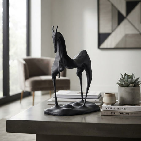 Elongated Black Metal Horse Sculpture at Zubaidas Homestore