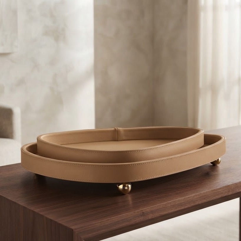 Faux Leather Organizer Tray 2 Pieces Set Beige at Zubaidas Homestore 