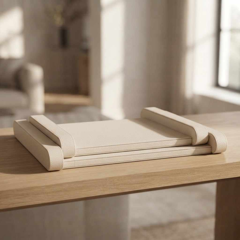Faux Leather Serving Tray 2 Pieces Set Beige at Zubaidas Homestore 