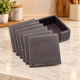 Faux Leather Textured Coaster 7 Pcs Set with Storage Holder at Zubaidas Homestore 