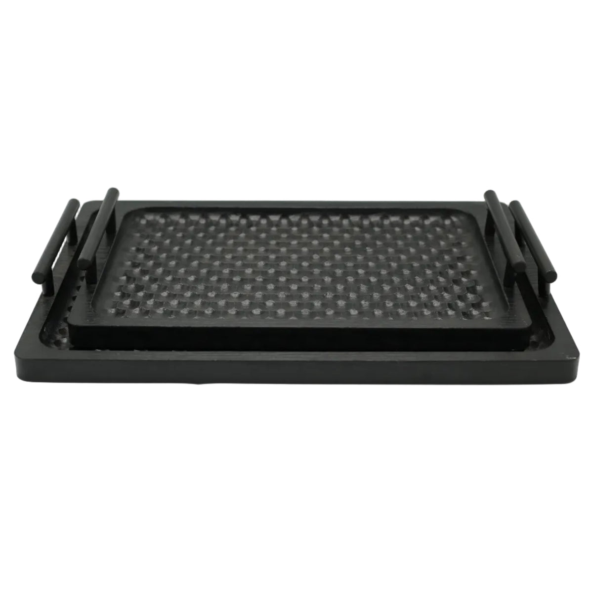 Fiber Rectangular Serving Tray with Handles 2 Pieces Set Black at Zubaidas Homestore 