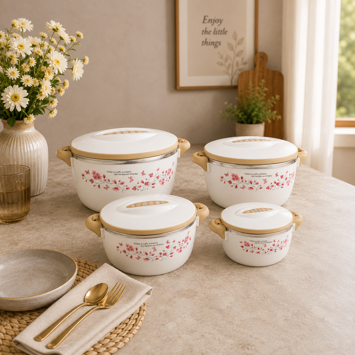 Floral Print Insulated 4 Pieces Hot Pot Set at Zubaidas Homestore Best for Home Shopping