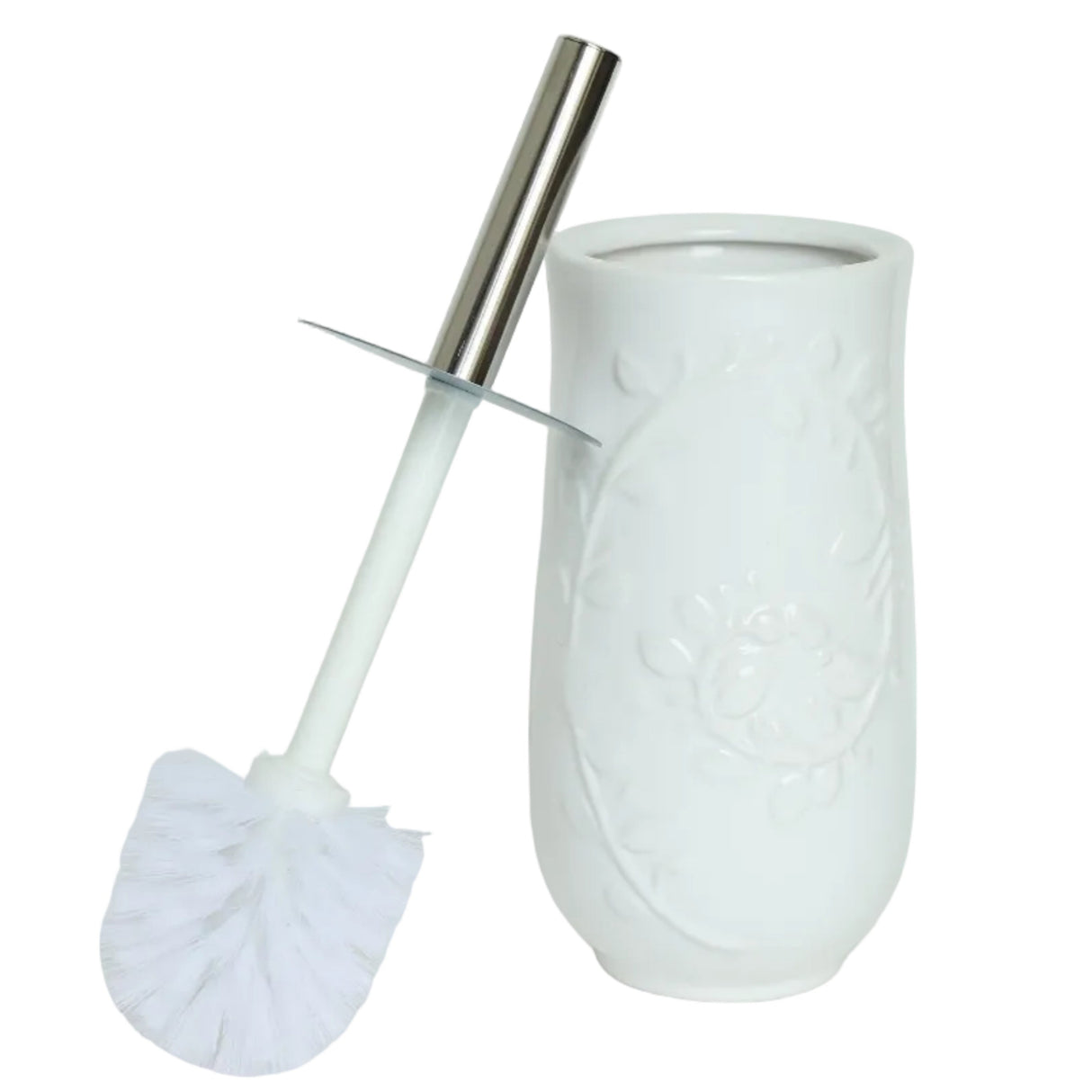 Floral Relief Ceramic Toilet Brush and Holder Set at Zubaidas Homestore Pakistan
