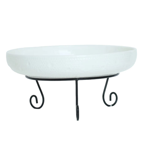Footed Platter with Black Metal Stand 22.8cm Ceramic White at Zubaidas Homestore Best for Home Shopping
