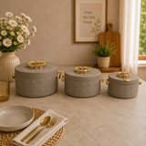 Forever Gold Quilted Grey Hot Pot Set With Gold Handles 3pcs at Zubaidas Homestore Pakistan