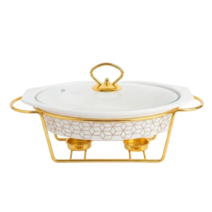 Geometric Ceramic Casserole With Gold Stand 28cm at Zubaidas Homestore Pakistan