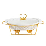 Geometric Ceramic Casserole With Gold Stand 28cm at Zubaidas Homestore Pakistan