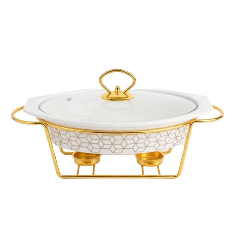 Geometric Ceramic Casserole With Gold Stand 28cm at Zubaidas Homestore Pakistan