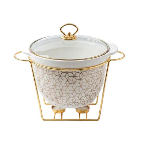 Deep Round Ceramic Casserole With Gold Stand 3.5LTR at Zubaidas Homestore Pakistan