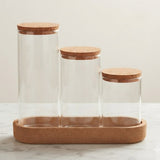 Glass Storage Jar Set of 3 with Cork Lids and Tray at Zubaidas Homestore 