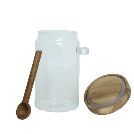 Glass Storage Jar With Wooden Lid And Spoon 1000ml at Zubaidas NO#1 Homestore in Pakistan