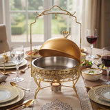 Gold Hanging Buffet Server with Dome Lid and Stand at Zubaidas Homestore 