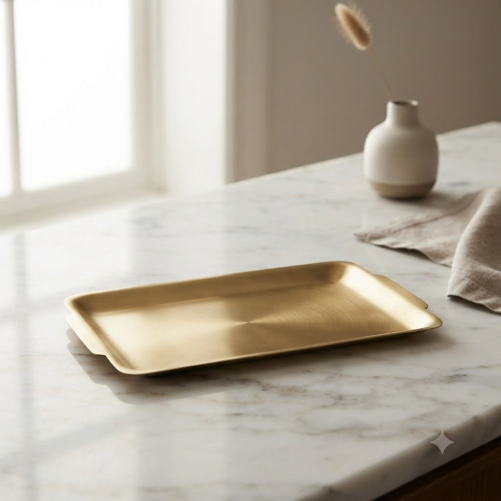 Gold Plated Stainless Steel Rectangle Tray 32cm at Zubaidas Homestore