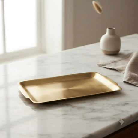 Gold Plated Stainless Steel Rectangle Tray 32cm at Zubaidas Homestore