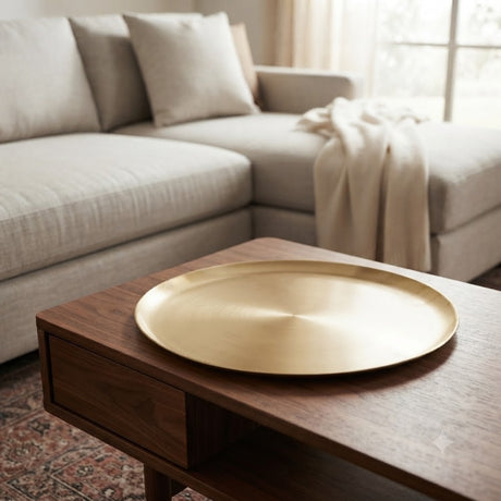 Gold Plated Stainless Steel Tray 55cm at Zubaidas Homestore Pakistan