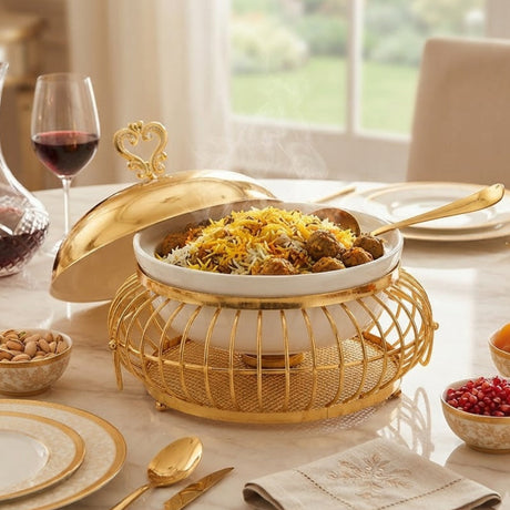 Golden Ceramic and Stainless Steel Caged Chafing Dish 2ltr Zubaidas Homestore Pakistan