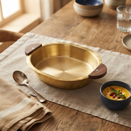 Gold Greavy Bowl with Wooden Handle at Zubaidas Homestore Pakistan