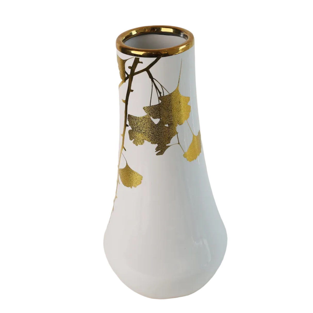 Golden Leaf Ceramic Vase White Design at Zubaidas Homestore Online Pakistan
