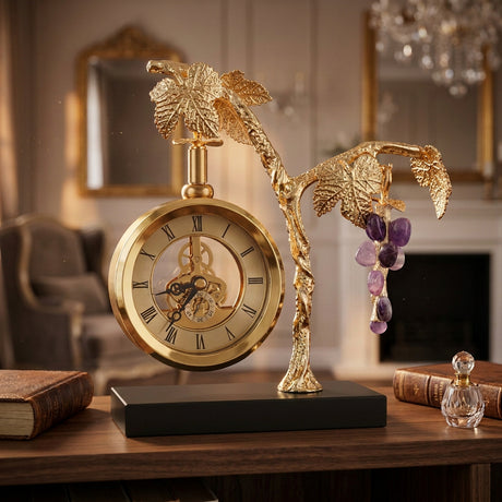 Grape Vine Decorative Table Clock with Black Base at Zubaidas Homestore
