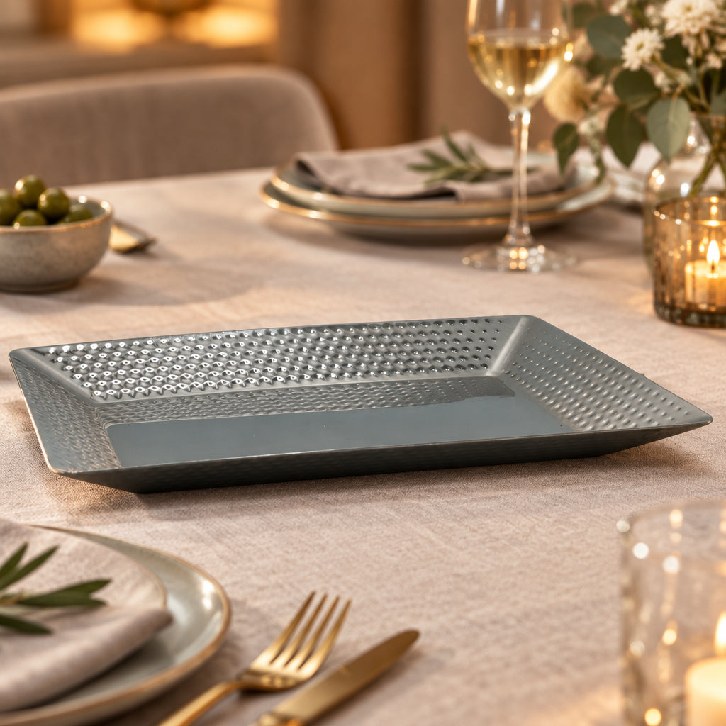 Hammered Rectangular Serving Platter 34cm Silver at Zubaidas Homestore 