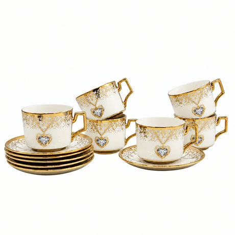 Heart Design Porcelain Cup and Saucer 6 Pieces Set at Zubaidas Homestore Pakistan