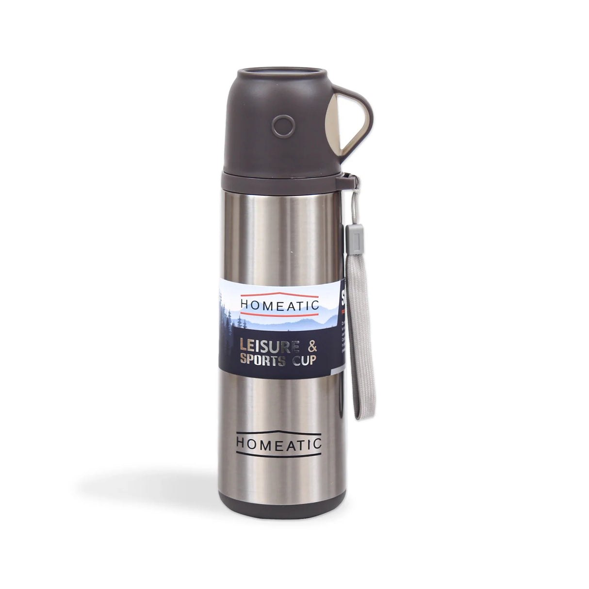 Homeatic Flask with Integrated Cup Lid 500ML Silver Steel Water Bottle at Zubaidas Homestore