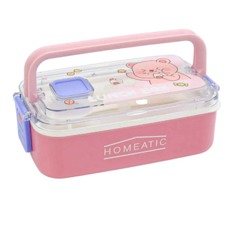 Homeatic Kawai Friends Pink Plastic Lunch Box With Cutlery 1Ltr at Zubaidas Homestore Pakistan