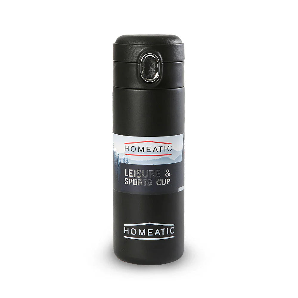 Homeatic Leisure and Sports Vacuum Flask 400ML Black Steel Water Bottle at Zubaidas Homestore