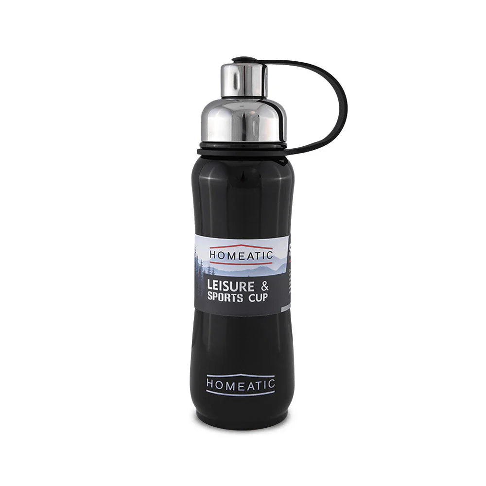 Homeatic Leisure and Sports Vacuum Flask 500ML Black Steel Water Bottle at Zubaidas Homestore