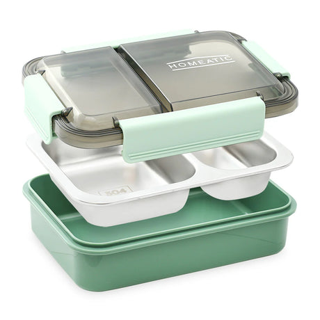 Homeatic Multi-Compartment Stainless Steel Lunch Box Green 750ml at Zubaidas Homestore Pakistan